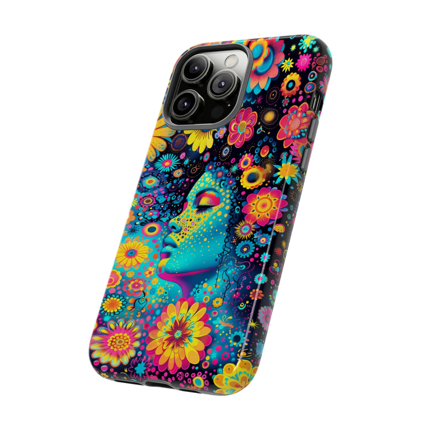 Phone Case, flower girl in aqua, Artistic design, Tough Case, Colorful whimsical flower fantasy design, iPhone 15, 14, 13, 12, 11, Samsung, Pixel
