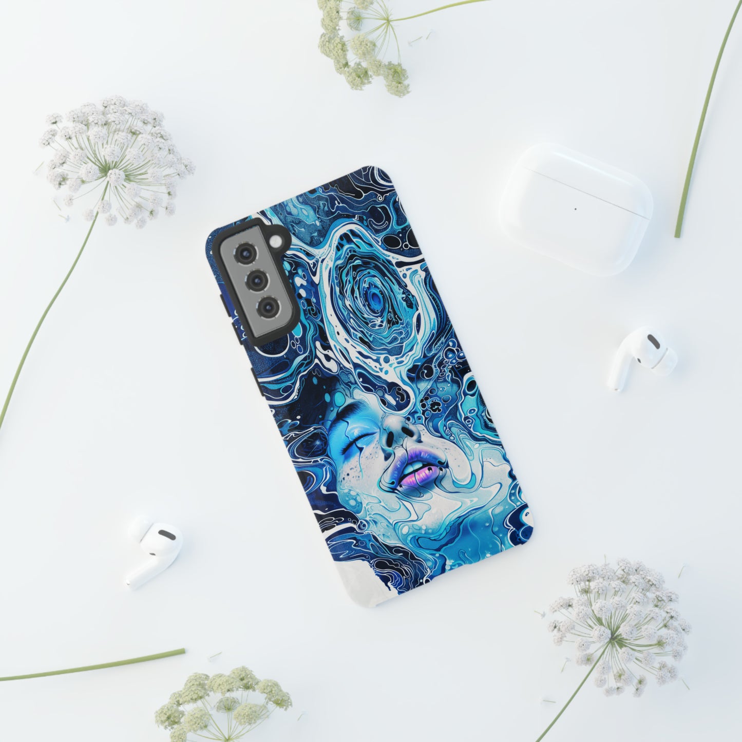 Phone Case, whimsical water fantasy design, blue woman in water, Artistic design, Tough Case, , iPhone 15, 14, 13, 12, 11, Samsung, Pixel