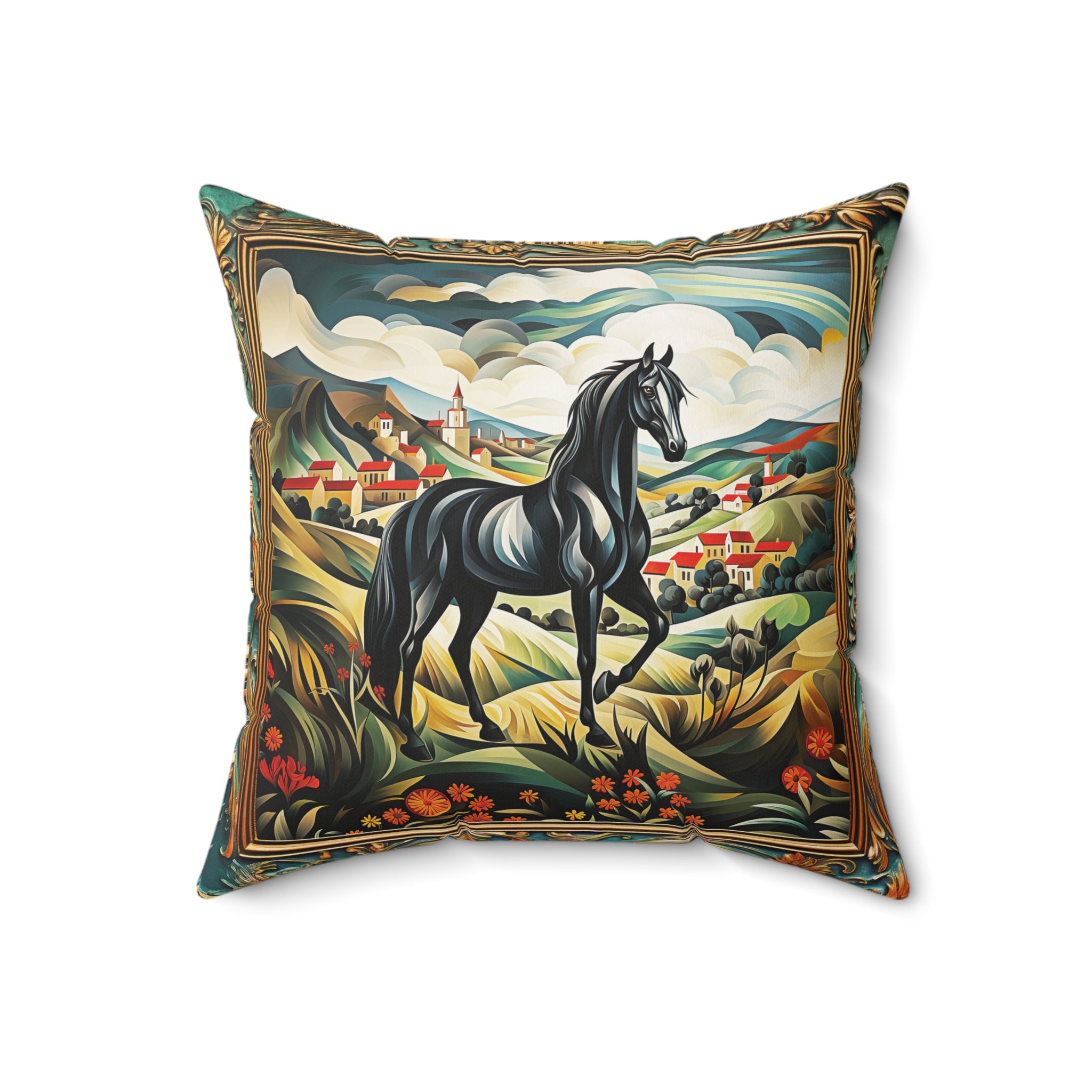 Stallion on the Range Square Pillow