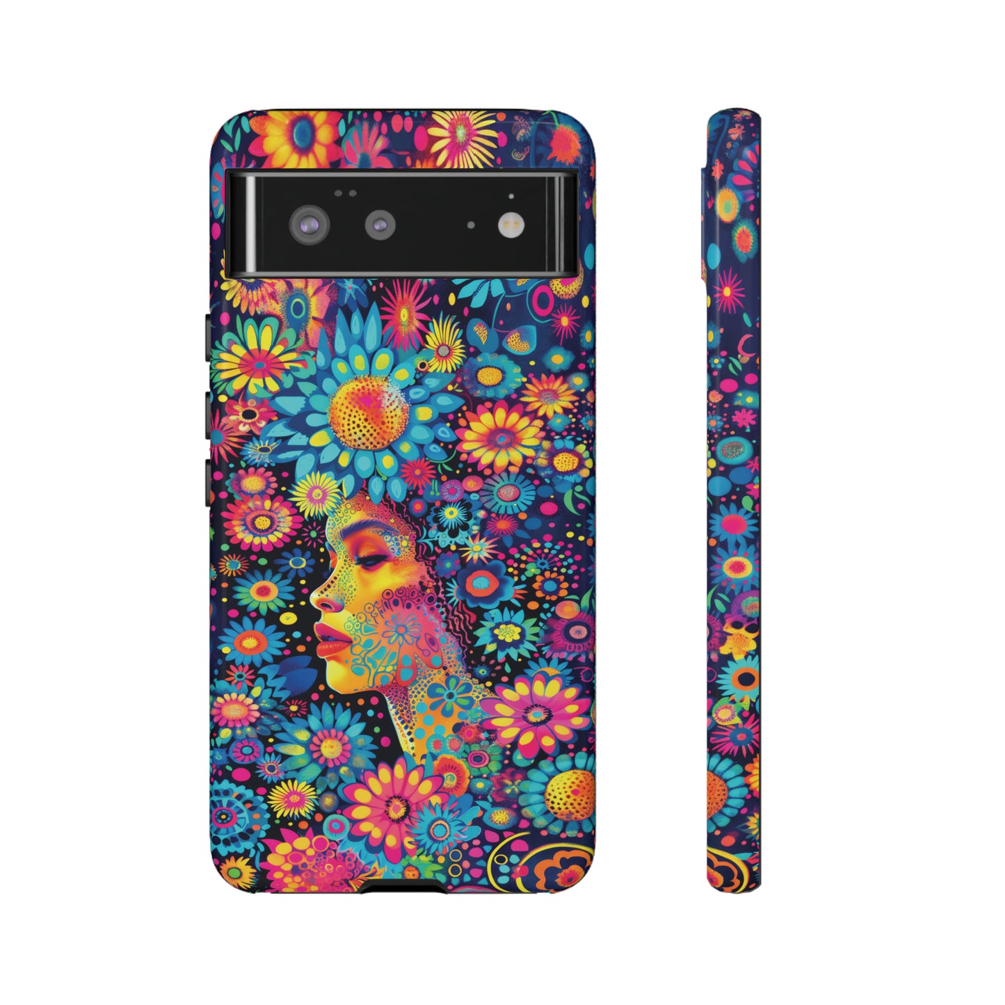 Phone Case, whimsical flower girl, Artistic design, Tough Case, Colorful flower fantasy design, iPhone 15, 14, 13, 12, 11, Samsung, Pixel