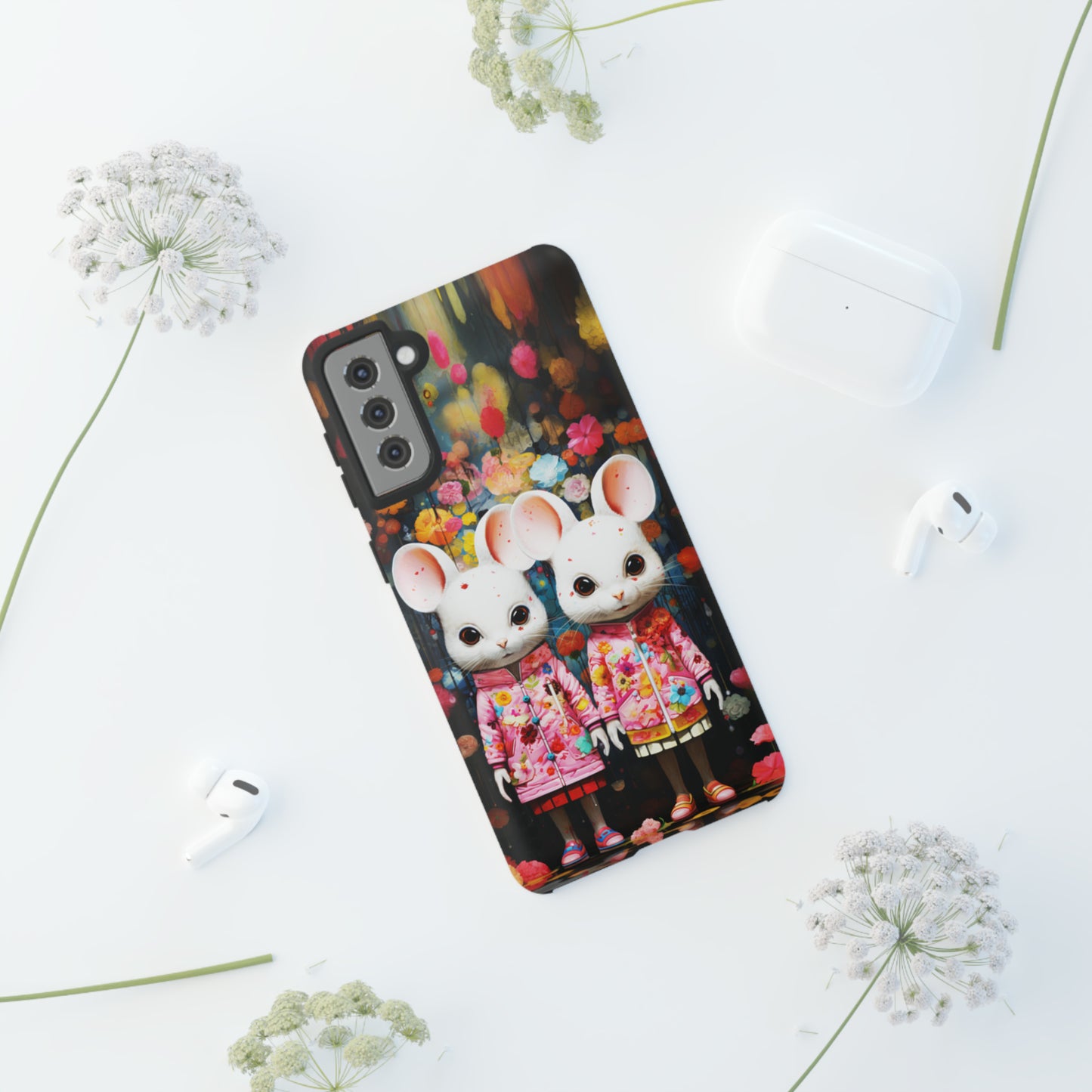 Two mice and flowers Tough Cases