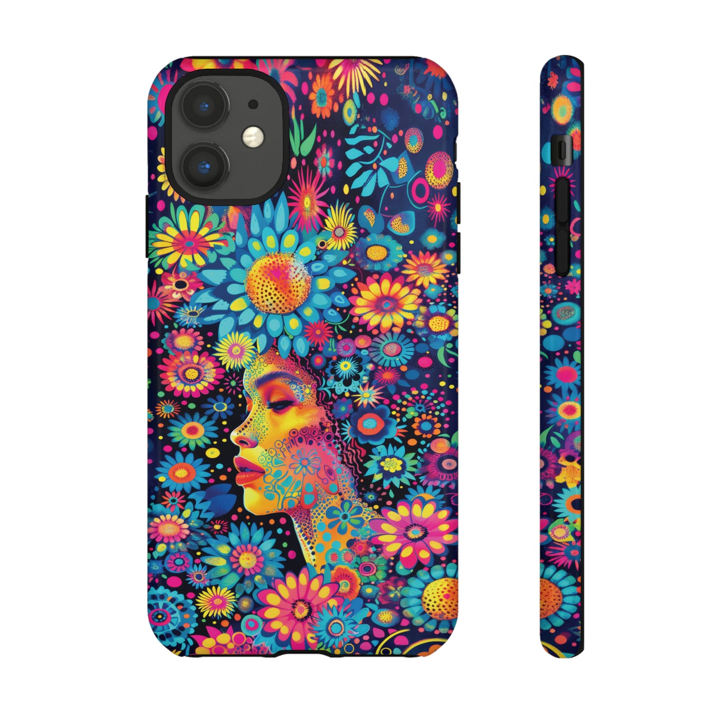 Phone Case, whimsical flower girl, Artistic design, Tough Case, Colorful flower fantasy design, iPhone 15, 14, 13, 12, 11, Samsung, Pixel