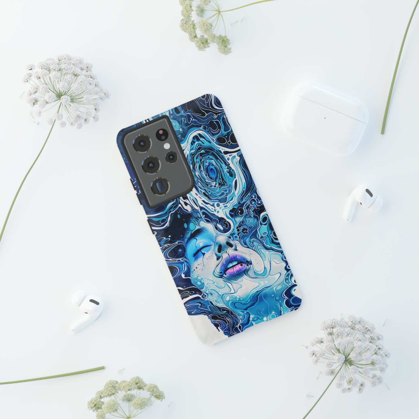 Phone Case, whimsical water fantasy design, blue woman in water, Artistic design, Tough Case, , iPhone 15, 14, 13, 12, 11, Samsung, Pixel