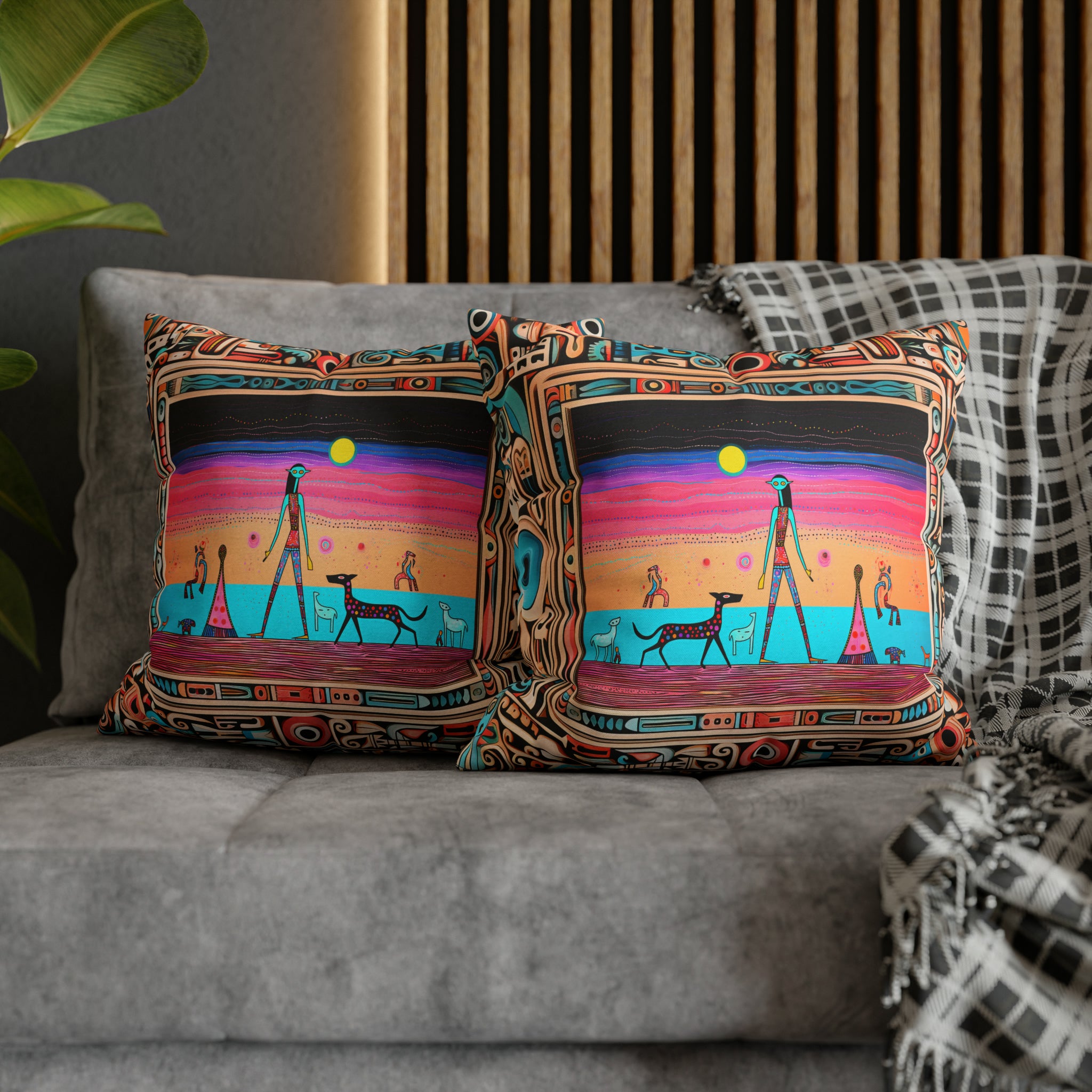 Square Pillow Case 18" x 18", CASE ONLY, no pillow form, original Pop Art Style, Beach Sunset on Mars, Framed