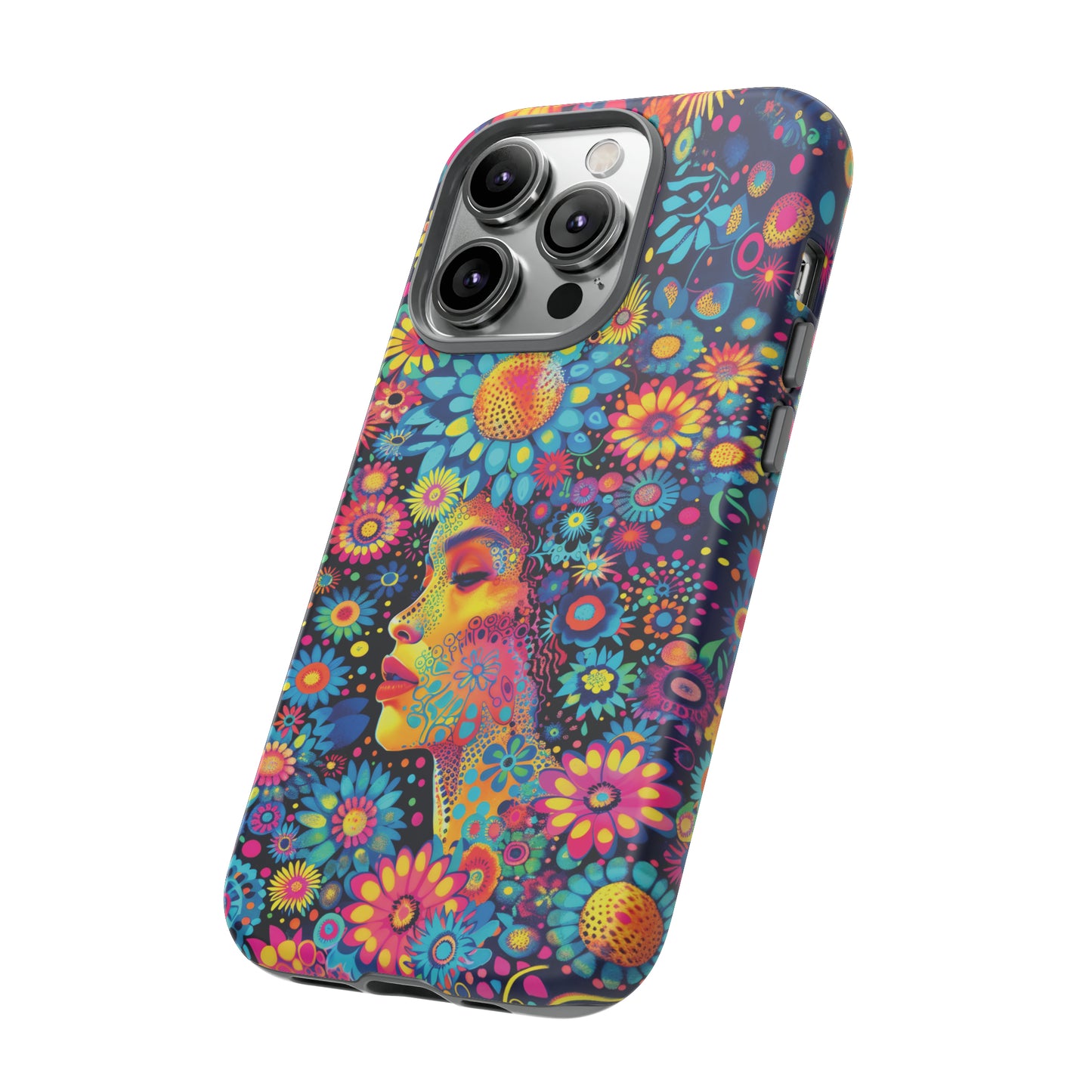 Phone Case, whimsical flower girl, Artistic design, Tough Case, Colorful flower fantasy design, iPhone 15, 14, 13, 12, 11, Samsung, Pixel