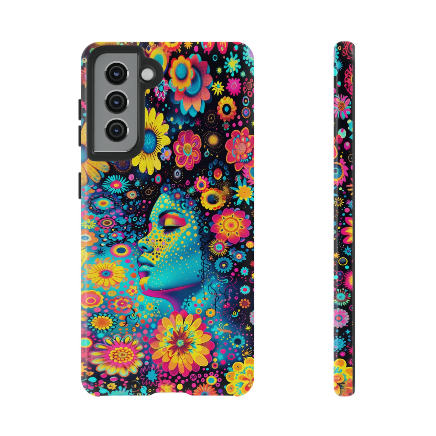 Phone Case, flower girl in aqua, Artistic design, Tough Case, Colorful whimsical flower fantasy design, iPhone 15, 14, 13, 12, 11, Samsung, Pixel