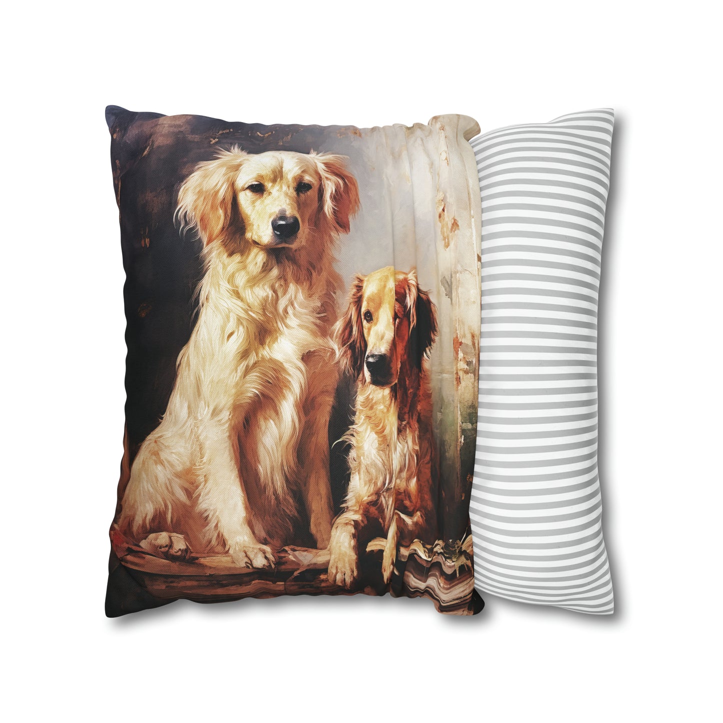 Square Pillow Case 18" x 18", CASE ONLY, no pillow form, original Art ,a Beautiful Painting of a Pair of Golden Retrievers