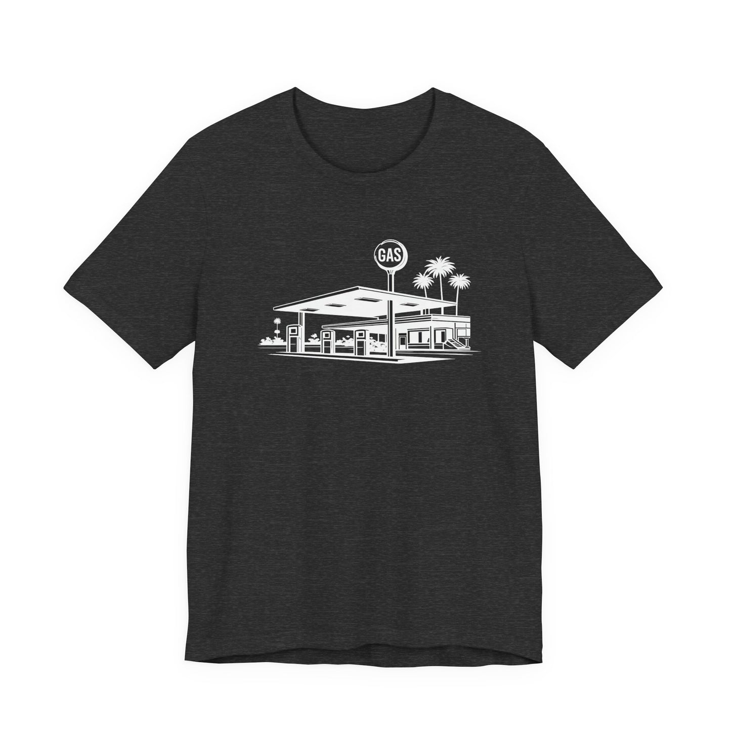 Mid Century Gas Station Graphic Tee, Icons of Mid Century series — Retro Desert Pump Illustration T-Shirt, Palm Springs Modern