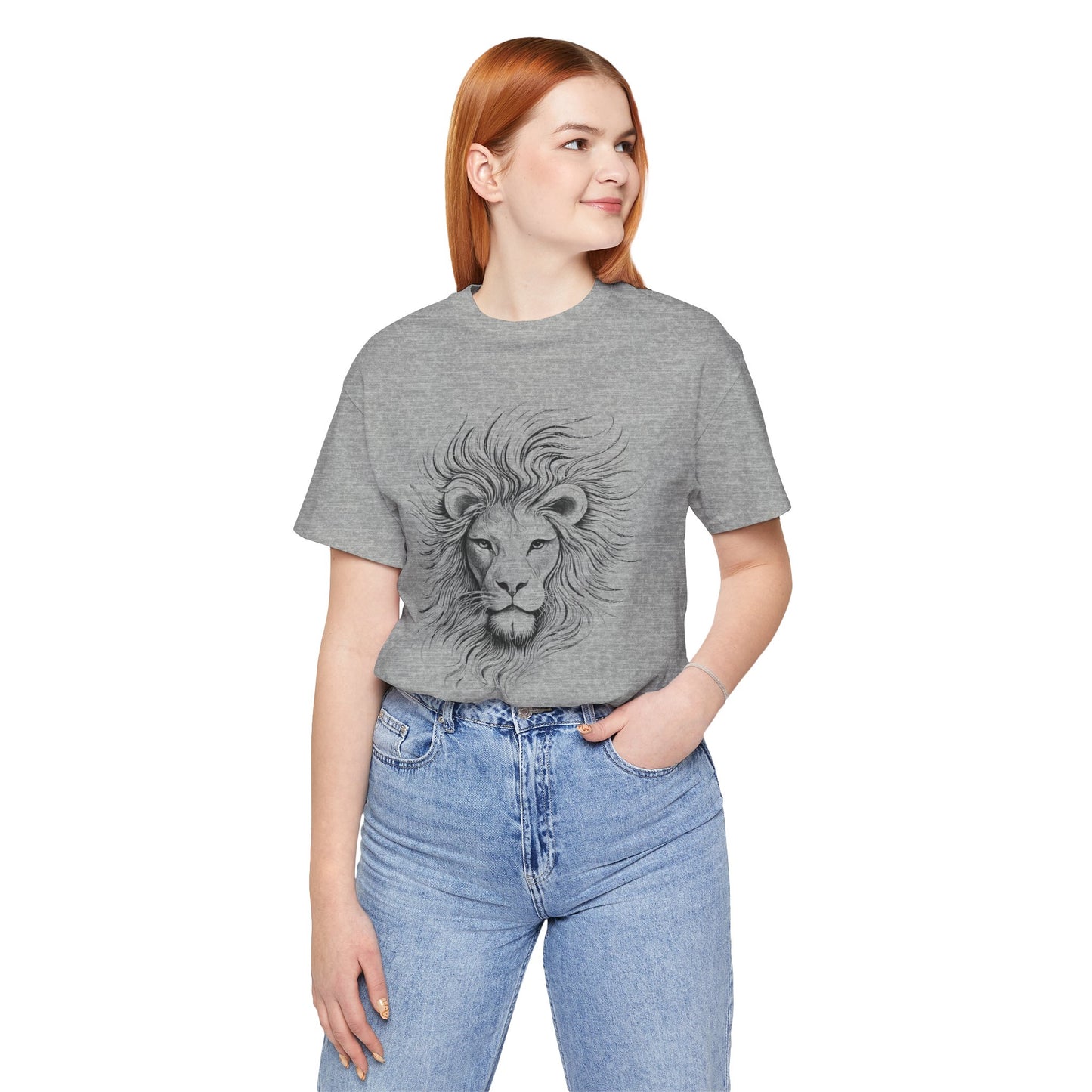 Lion Sketch T-Shirt — Detailed Black & White charcoal drawing style, Lion Portrait Tee