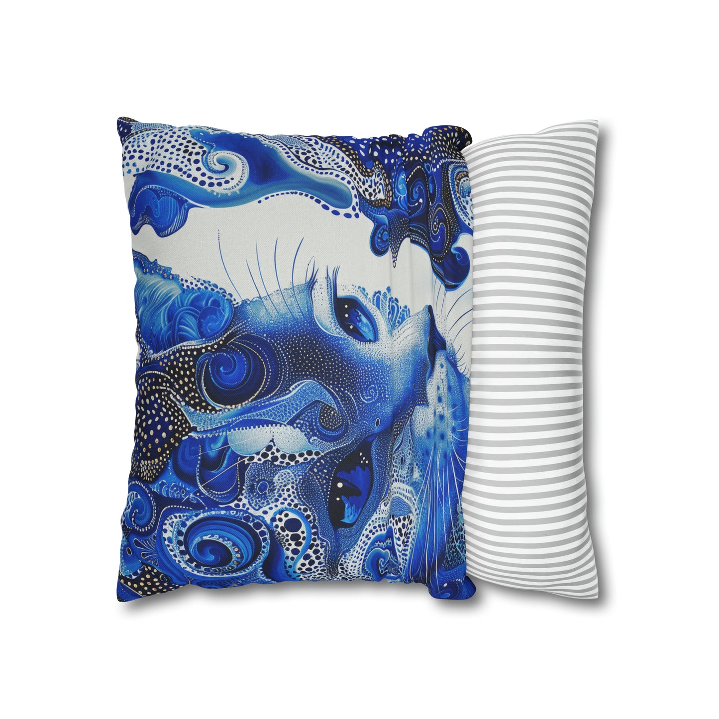 Modern Blue cat pillow, beautiful animal accent pillow, Home decor for cat lover, unique whimsical cat theme, Blue abstract style, case only