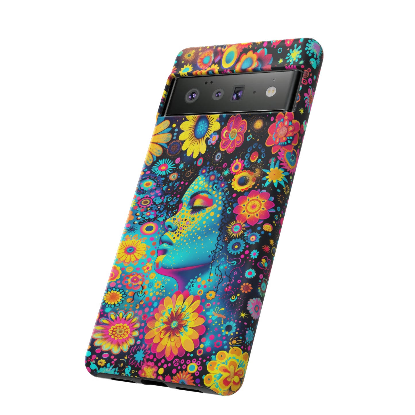 Phone Case, flower girl in aqua, Artistic design, Tough Case, Colorful whimsical flower fantasy design, iPhone 15, 14, 13, 12, 11, Samsung, Pixel