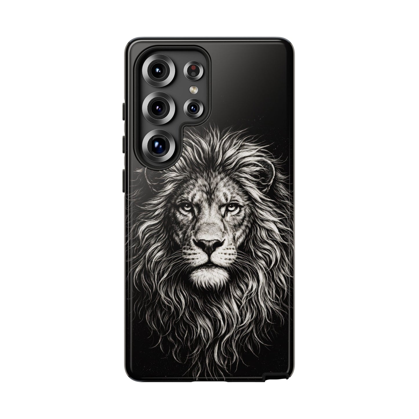Lion Portrait Tough Phone Case — Protective Black Rugged Case with Detailed Lion Artwork