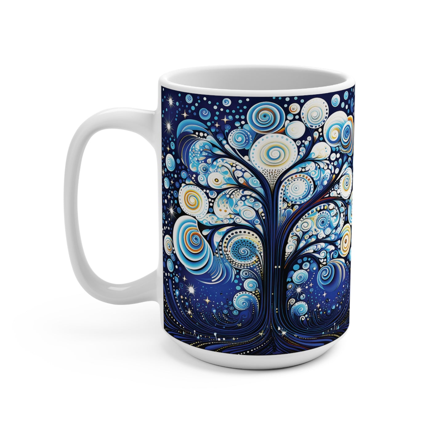 Mug 15oz Blue & Gold Swirl Holiday