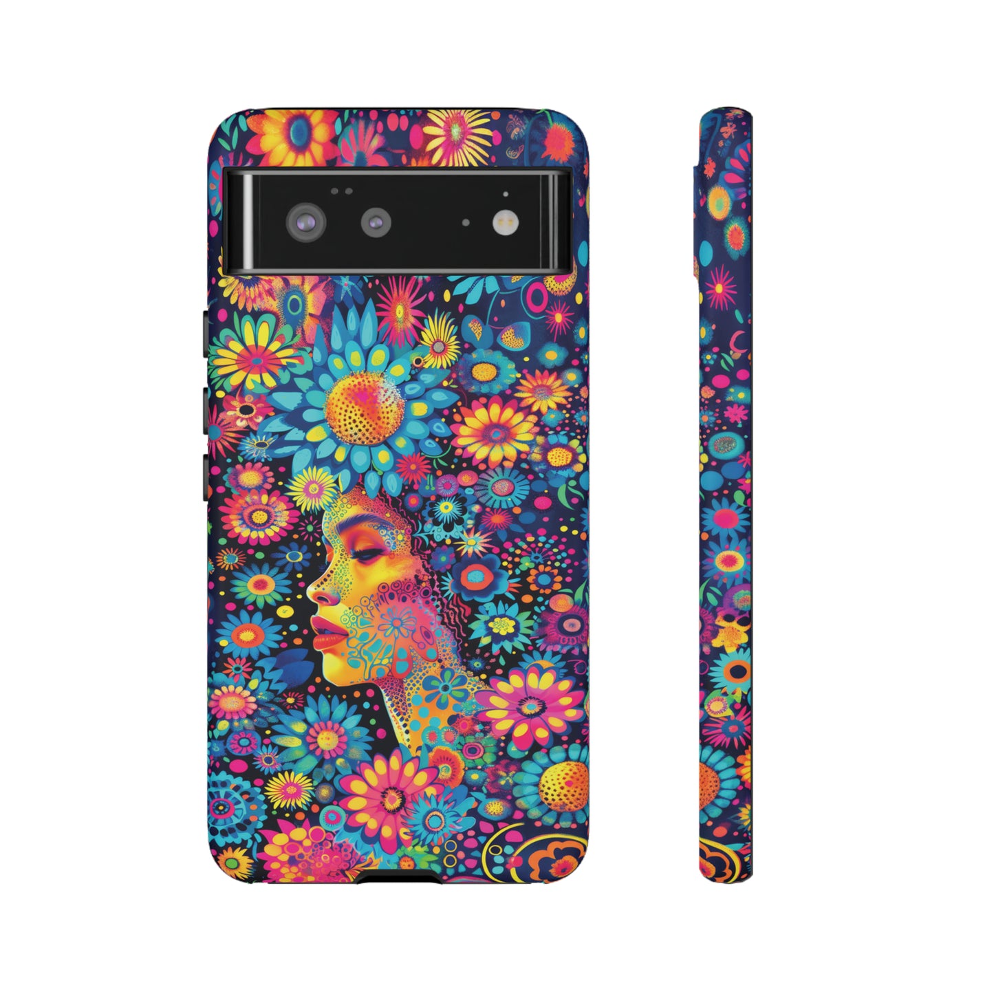 Phone Case, whimsical flower girl, Artistic design, Tough Case, Colorful flower fantasy design, iPhone 15, 14, 13, 12, 11, Samsung, Pixel