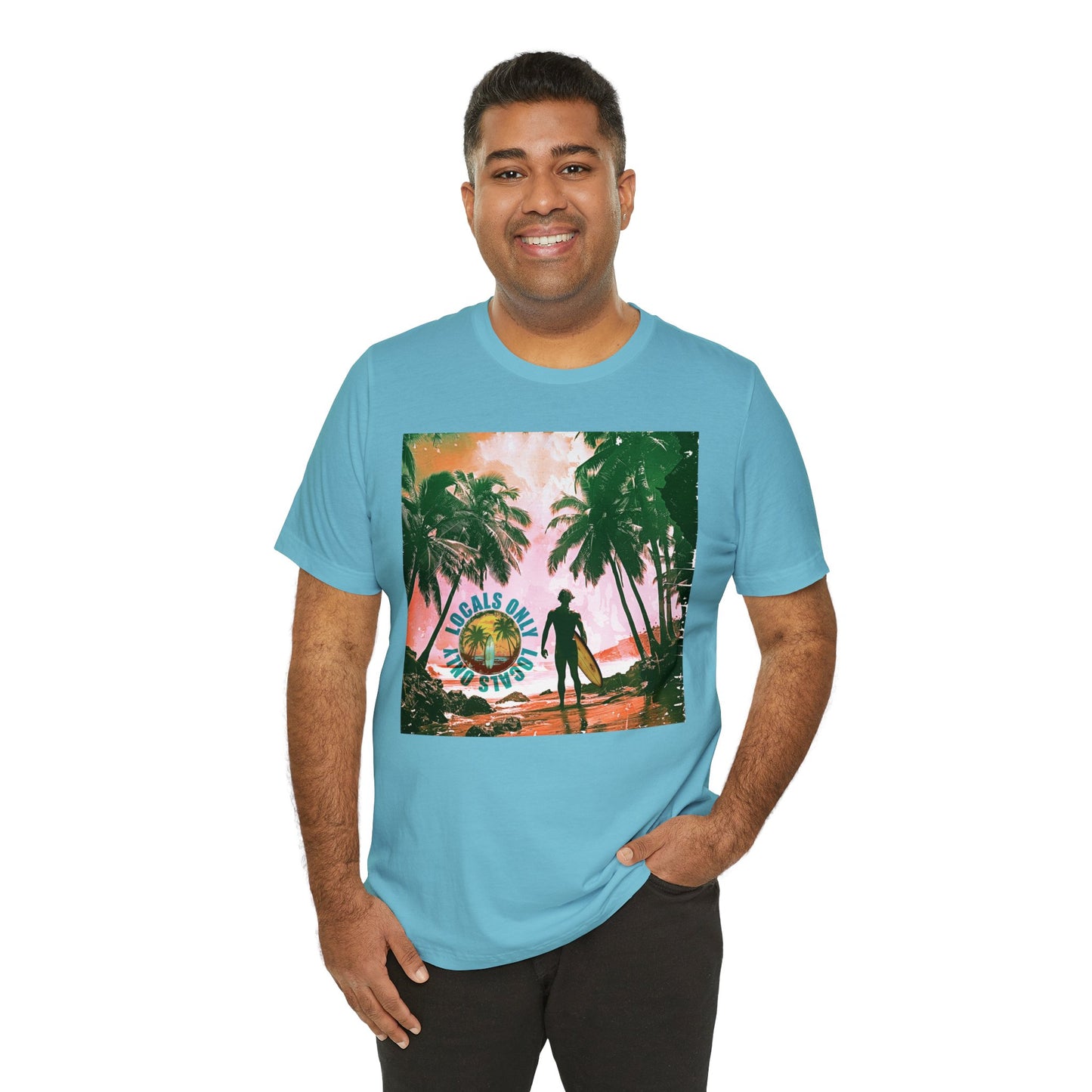 Beach scene with Locals Only stamp Unisex Jersey Short Sleeve Tee