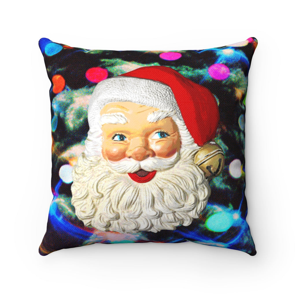 Santa head With blue plaid back Square Pillow