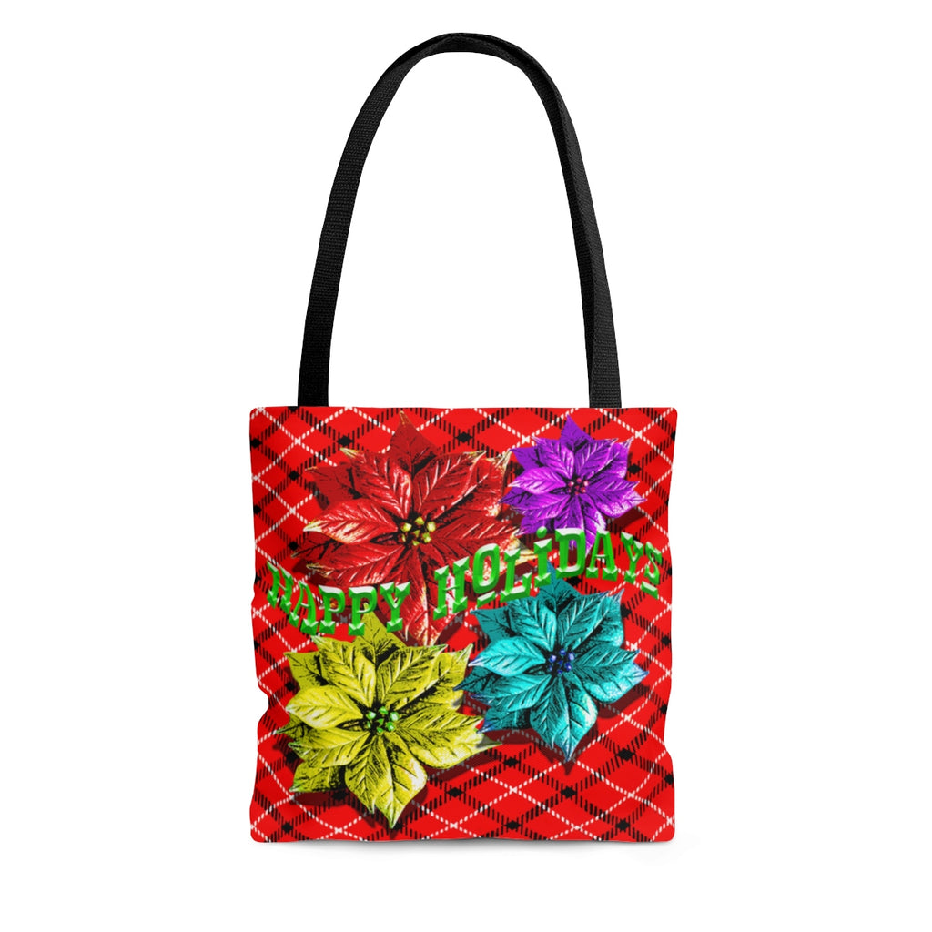 Poinsetta and plaid Tote Bag