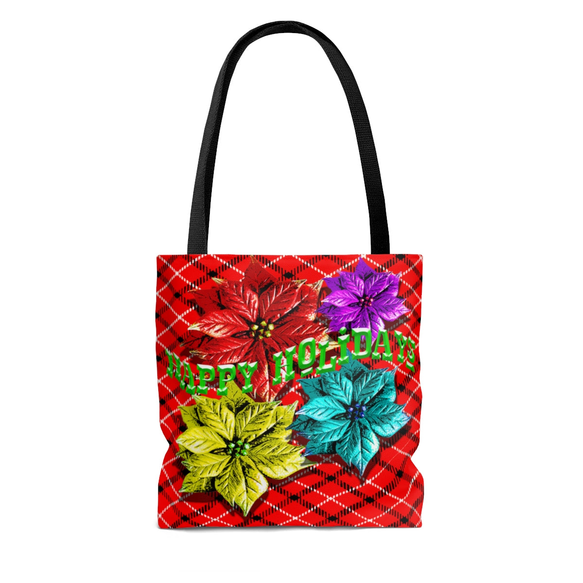 Poinsetta and plaid Tote Bag